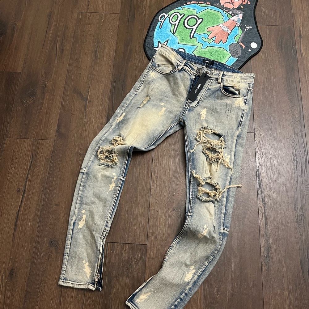 Fashion Nova Distressed Light Blue Men's Jeans